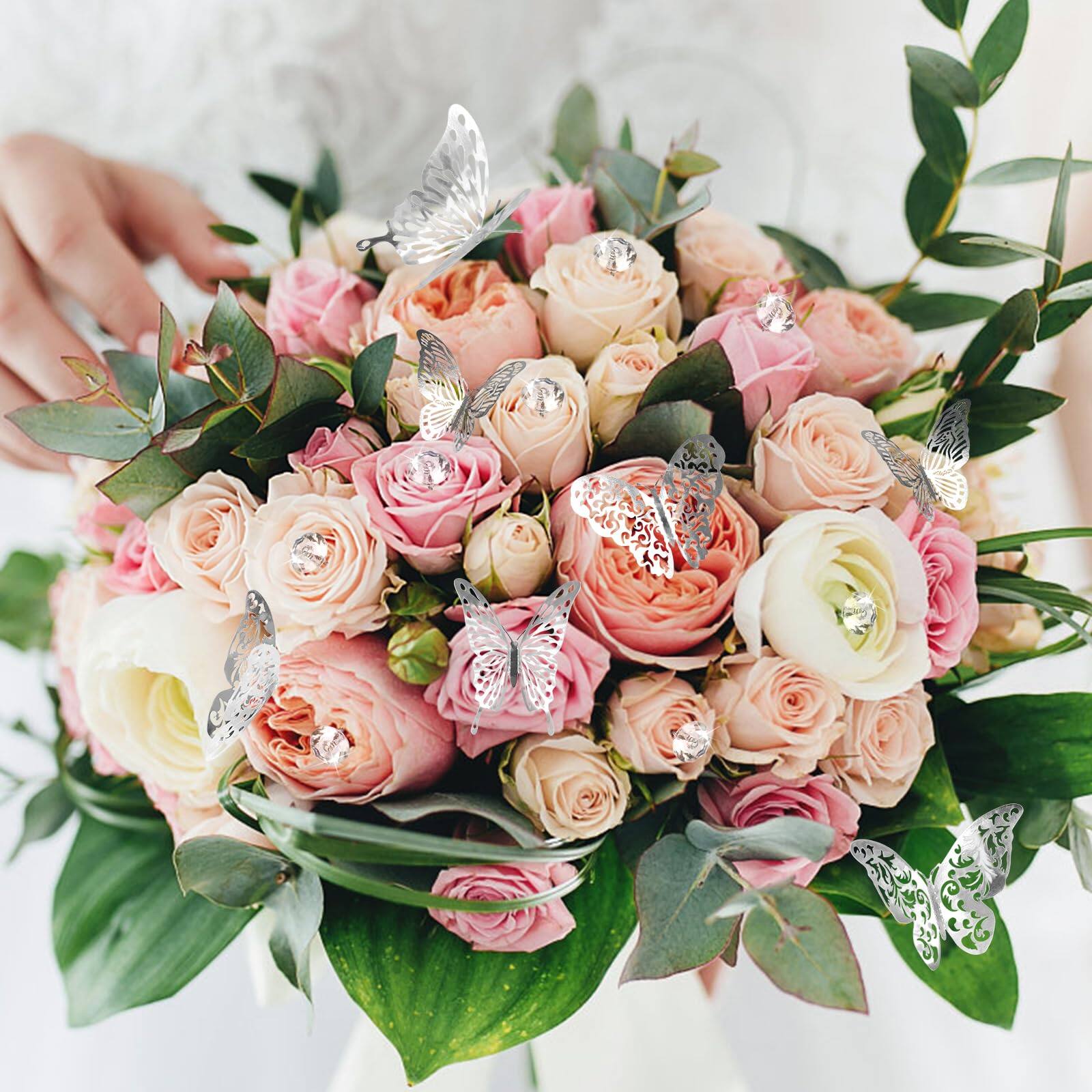 Alt View 2. Stylel Star - 148 Flower Bouquet Accessories with 100Pcs Corsage Pins and 48Pcs 3D Butterfly Decorations for Valentines Wedding Birthd - Default.