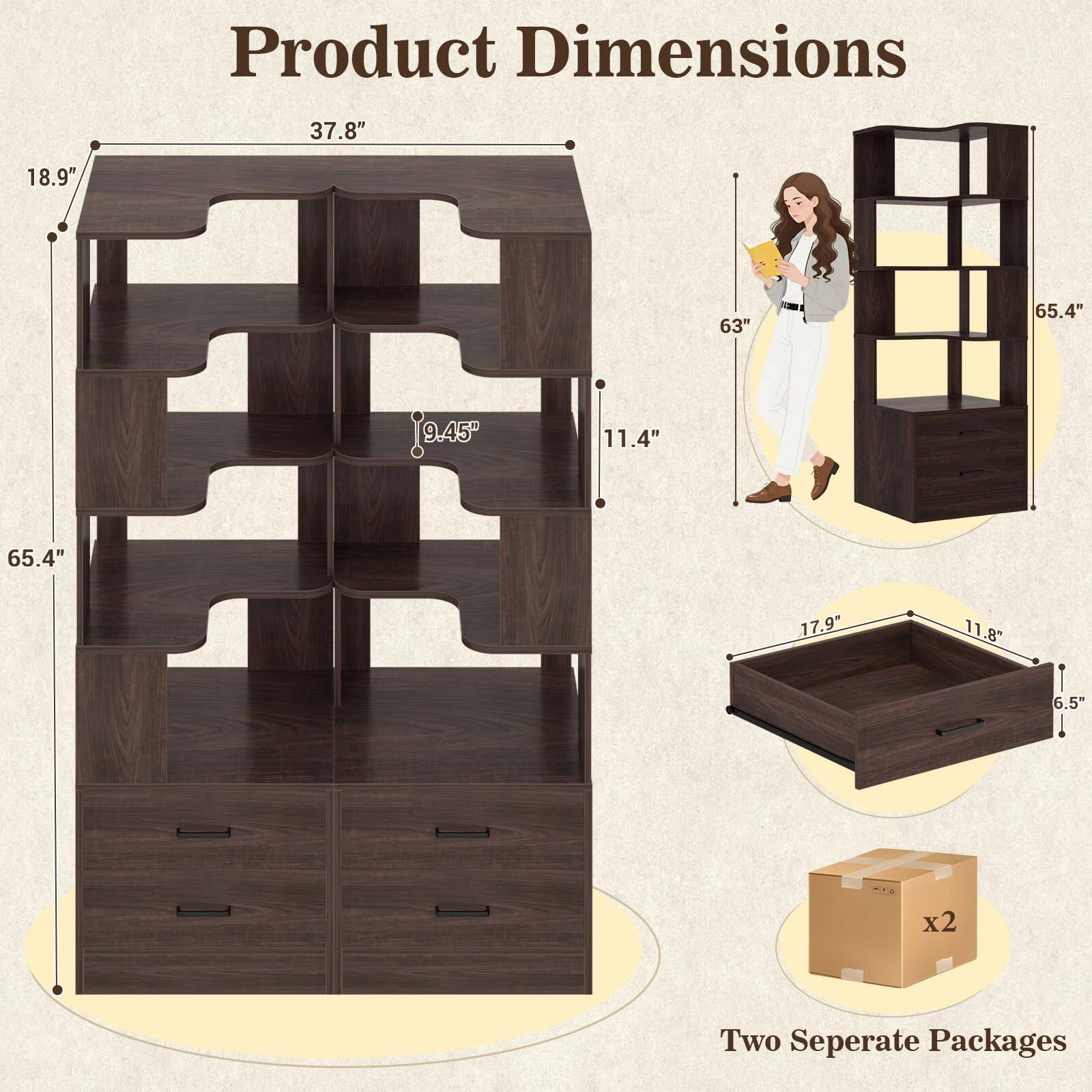 Product Dimensions
37.8"
18.9"
63"
65.4"
9.45"
11.4"
65.4"
17.9"
11.8"
6.5"

x2
Two Separate Packages