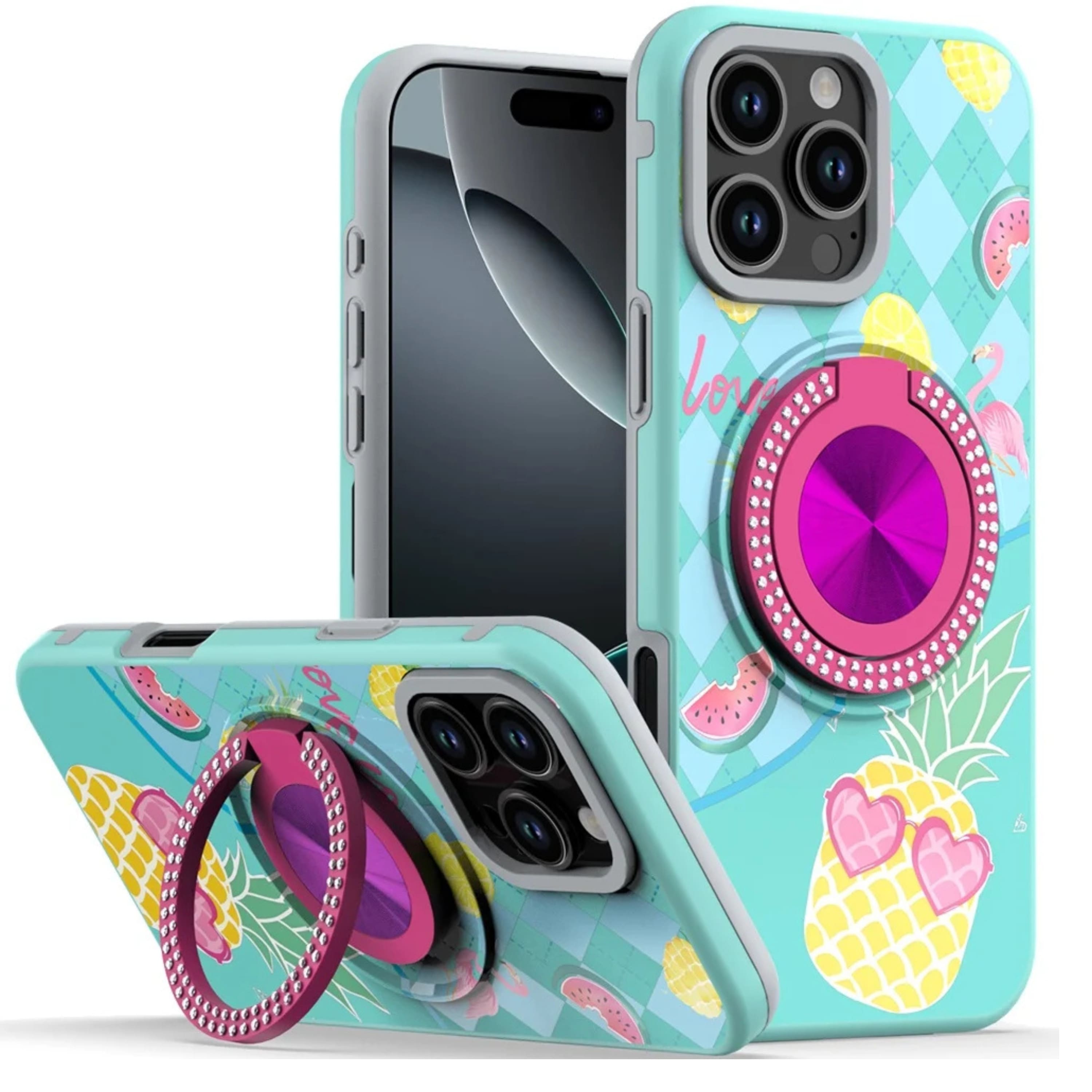 Kitcheniva - 360 Rotating Stand Case With Tempered Glass For IPhone 16 Pro - Pineapple price history on PriceWatchPro
