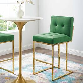 Privy Gold Stainless Steel Performance Velvet Bar Stool by Modway - Gold Emerald
