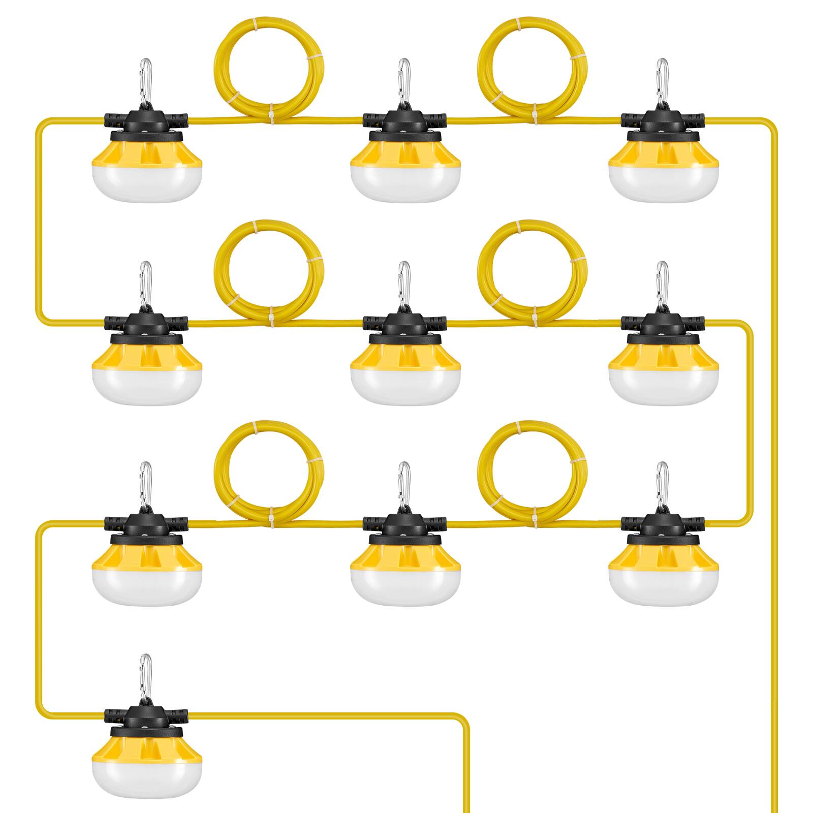 VEVOR - 100FT Construction String Lights, 100W 10000LM, 10PCs String Work Light, 5000K, IP65 Waterproof, with Hanging Hooks - Yellow