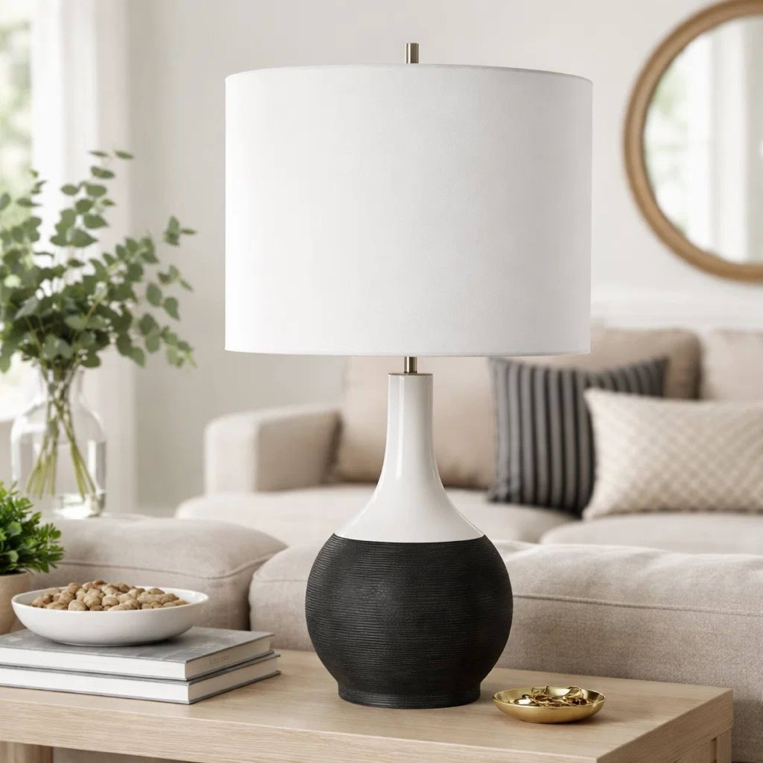 Alt View 4. Manhattan Lane - Table Lamp, Linen Shade, 23 Inch Ceramic Accent - Black, White.
