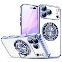 UUCOVER - Magnetic Kickstand Case for Apple iPhone 18 Pro Max with Camera Lens Cover, Rotatable Ring Holder Shockproof Clear Cover - Blue