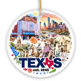 OrnamentallyYou - Artistic Watercolor Texas Cultures and Landmarks Ceramic Ornament Travel Gift and Christmas Decor - Multi-colored