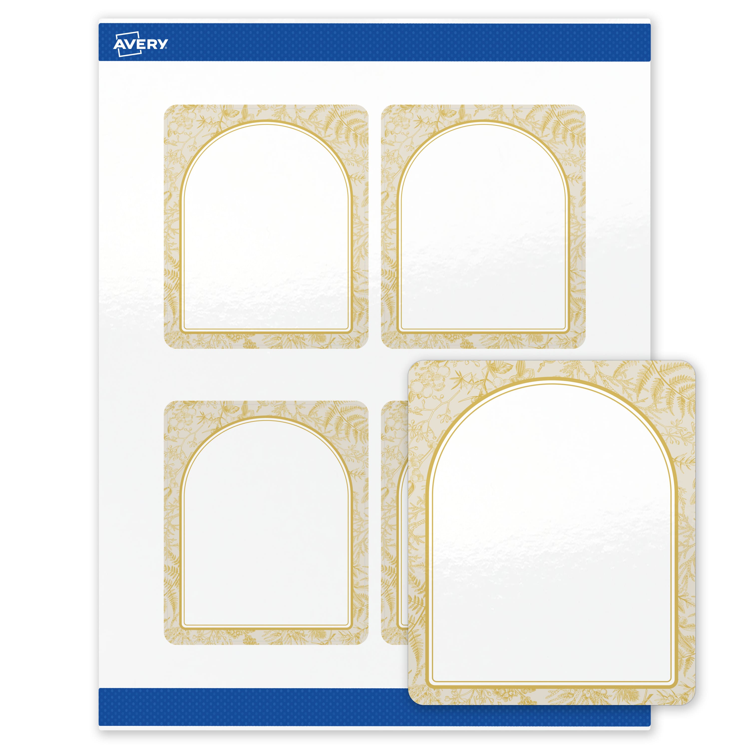 "Avery - Labels, 4"" x 3-1/3"", Glossy Arched Metallic Gold Florals - White" price history on PriceWatchPro