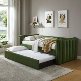 Veyla Channel Tufted Performance Velvet Twin Daybed With Trundle by Modway - Moss Green