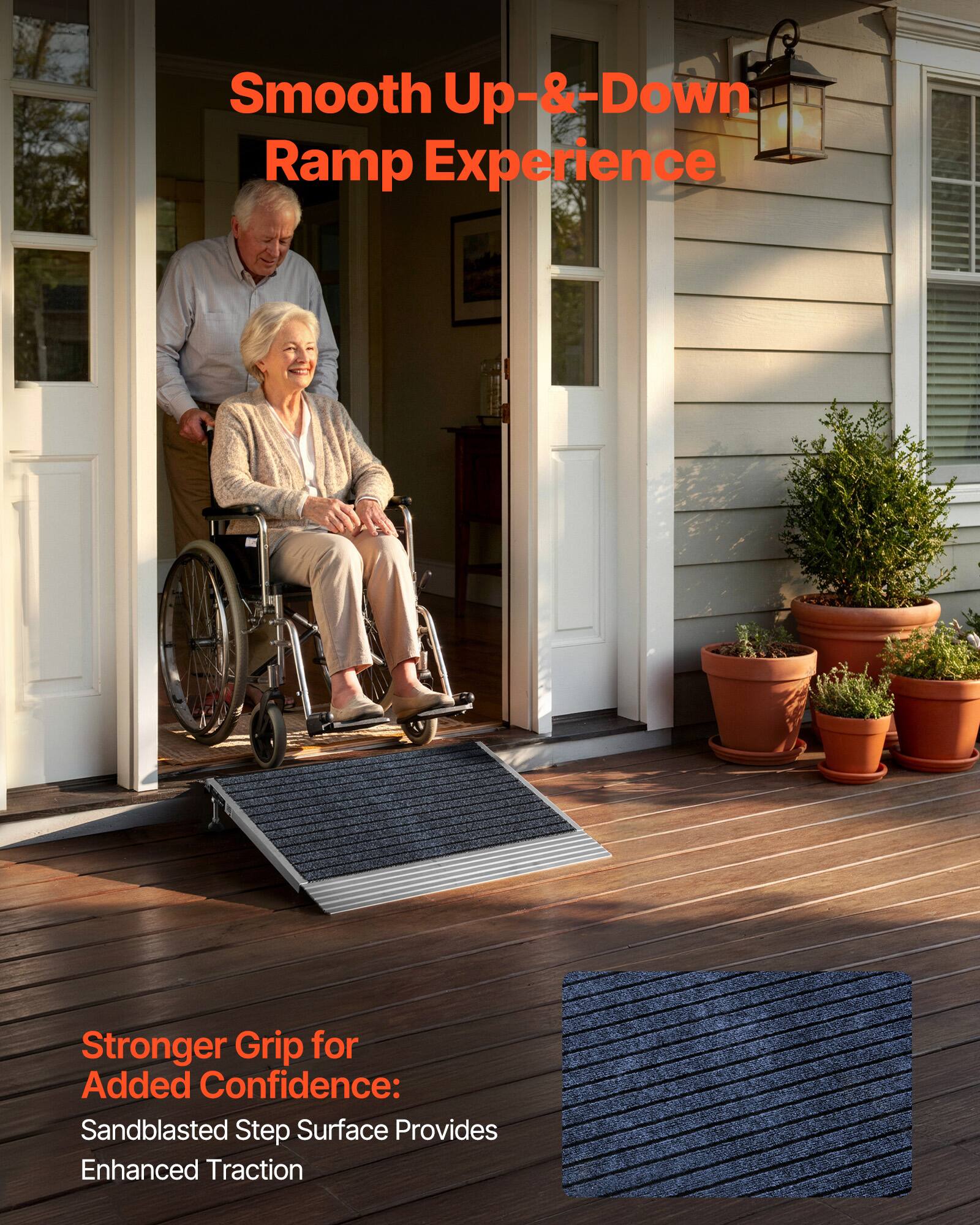 Smooth Up-&-Down Ramp Experience

Stronger Grip for Added Confidence: Sandblasted Step Surface Provides Enhanced Traction