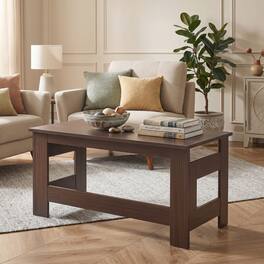 WELLFOR - Portable Coffee Table with Foldable Legs, Modern Wood Center Table for Small Space, Living Room - Brown