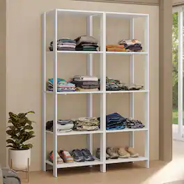 Madesa - Wardrobe Clothes Storage Rack with 10 Open Shelves 47"L- White - White