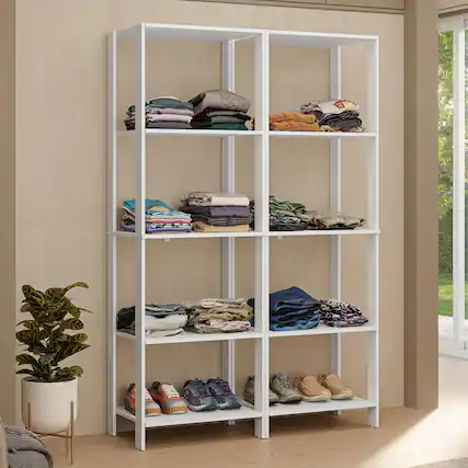 Front. Madesa - Madesa Wardrobe Clothes Storage Rack with 10 Open Shelves 47"L- White - White.