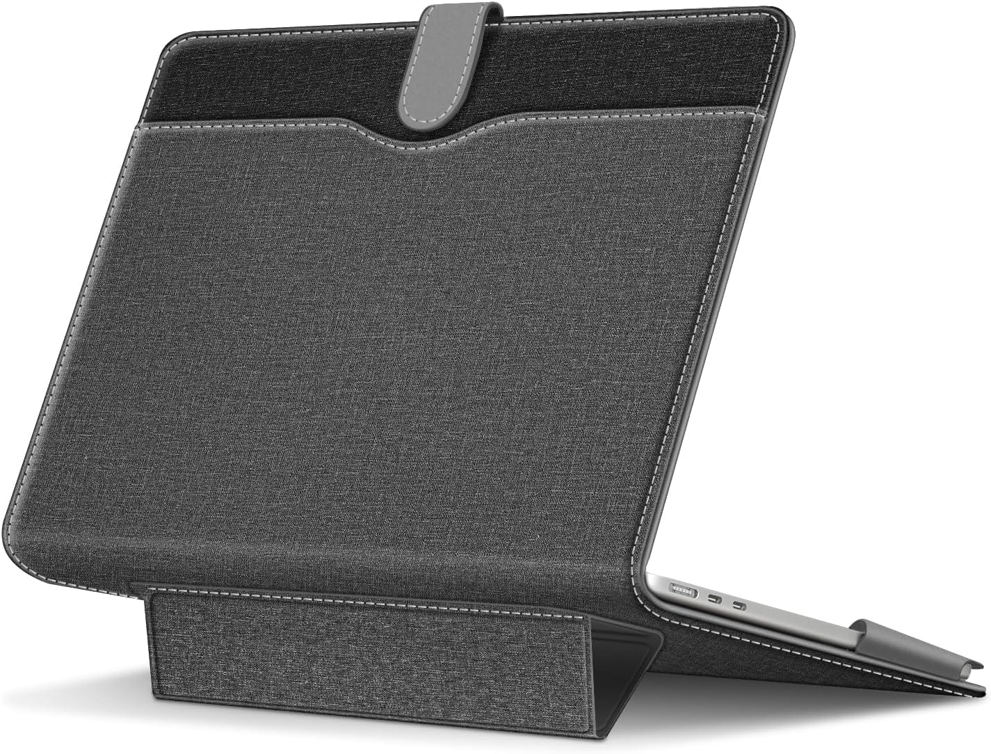 Fintie - Sleeve Case for MacBook Air 13.6" / Air 13.3", MacBook Pro 13", A2681 A3113 A3240 A3449, Folio Book Cover Foldable Stand - Gray/Black