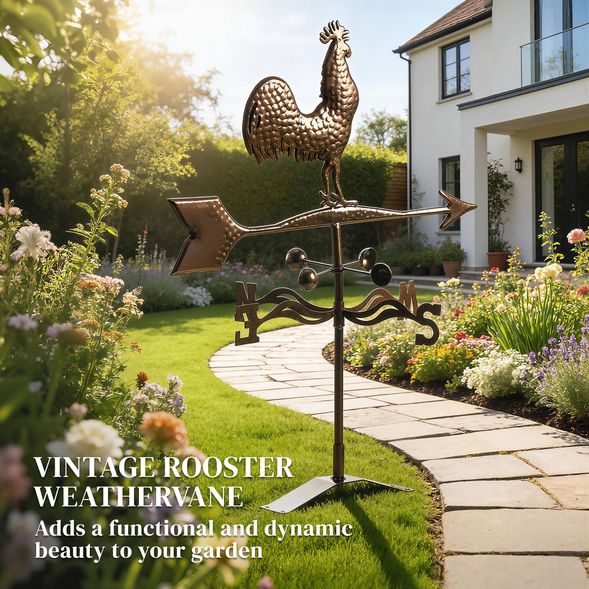 VINTAGE ROOSTER WEATHERVANE  
Adds a functional and dynamic beauty to your garden