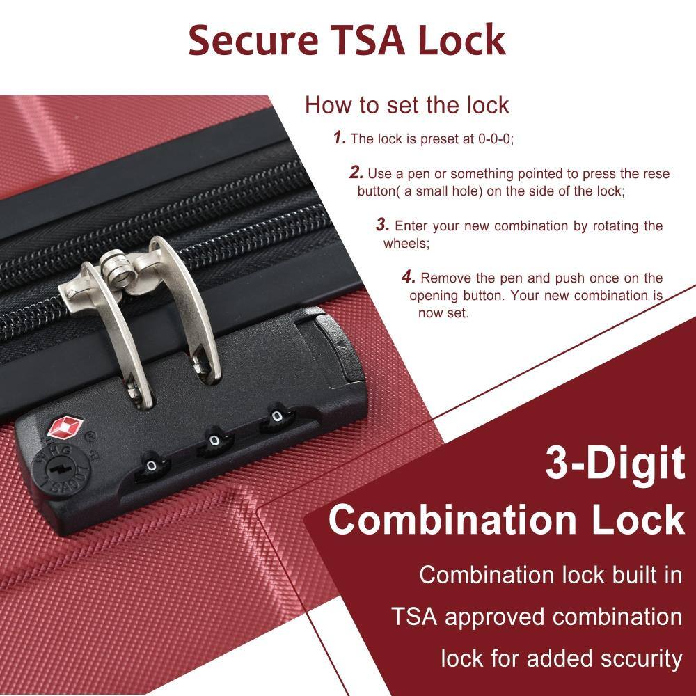 Secure TSA Lock

How to set the lock
1. The lock is preset at 0-0-0;
2. Use a pen or something pointed to press the reset button (a small hole) on the side of the lock;
3. Enter your new combination by rotating the wheels;
4. Remove the pen and push once on the opening button. Your new combination is now set.

3-Digit Combination Lock
Combination lock built in TSA approved combination lock for added security