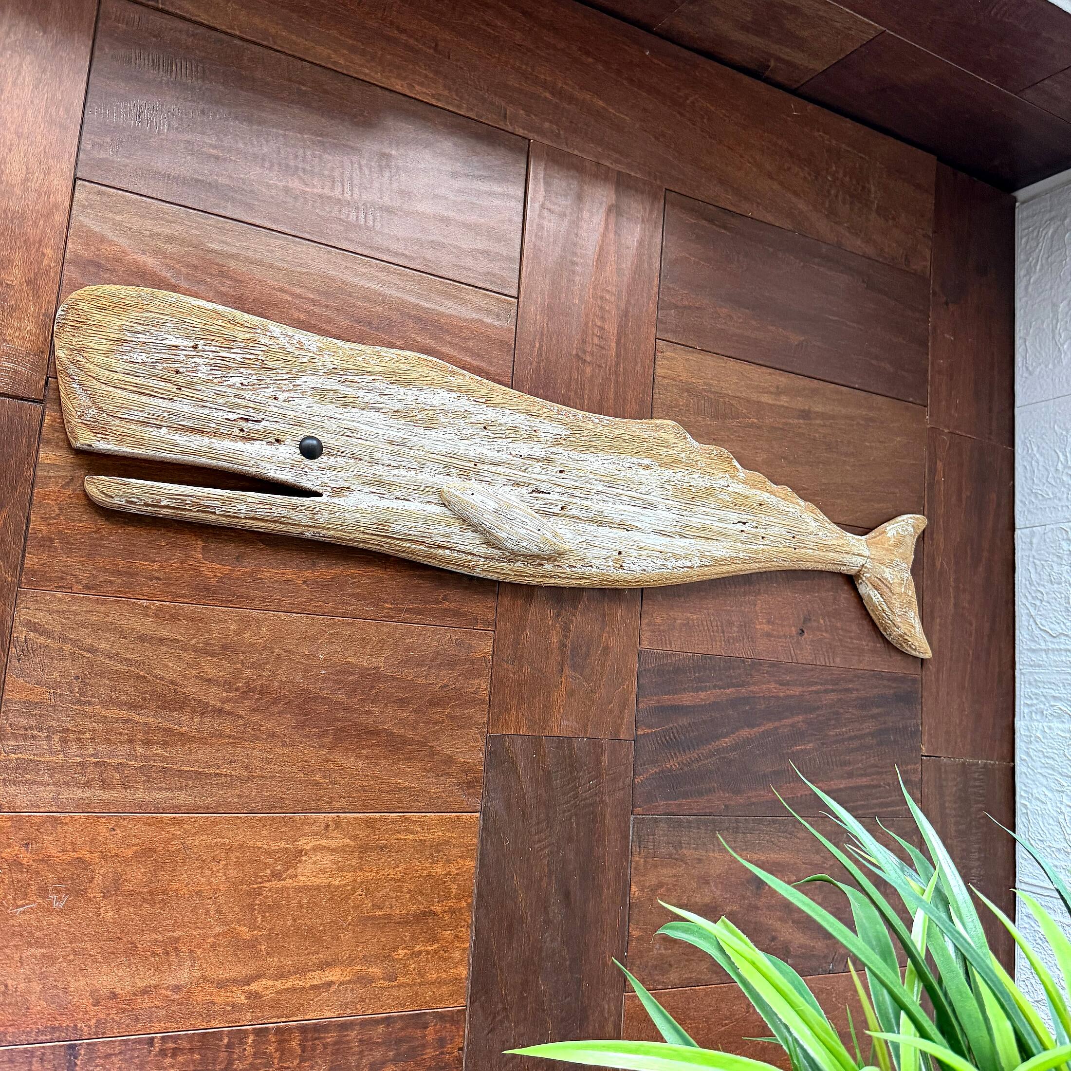 Alt View 4. Things2Die4 - Wood Whale Wall Sculpture Coastal Whitewashed 29in Hanging Decor Art - Natural.