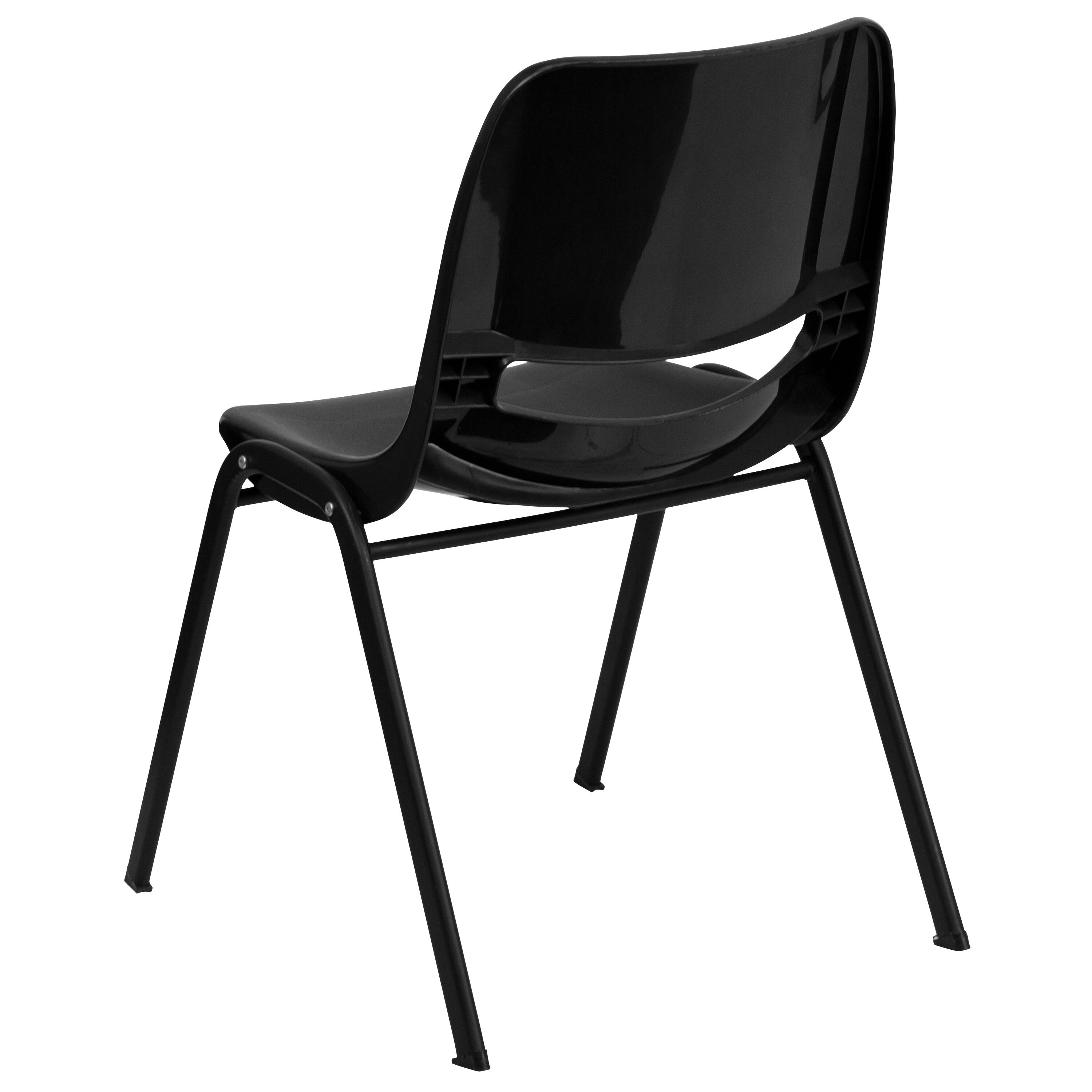 Alt View 5. Emma + Oliver - Ergonomic Kid's Shell Stack Chair - 14" Seat Daycare Home School - Black Plastic/Black Frame.