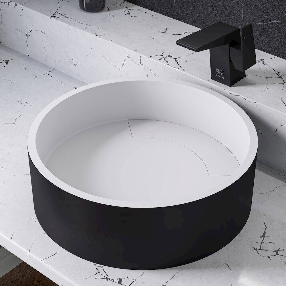 Angle. Alfi - Black Matte 15" Round Solid Surface Resin Sink - Black.