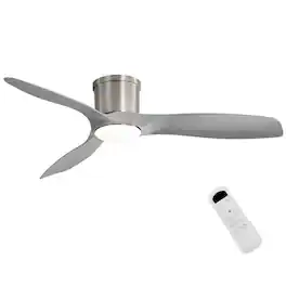 Sofucor - 52'' Low Profile Flush Mount Ceiling Fan with Lights High CFM Ceiling Fan 3 ABS Blade Dimmable Timer Reversible DC Motor - Nickel