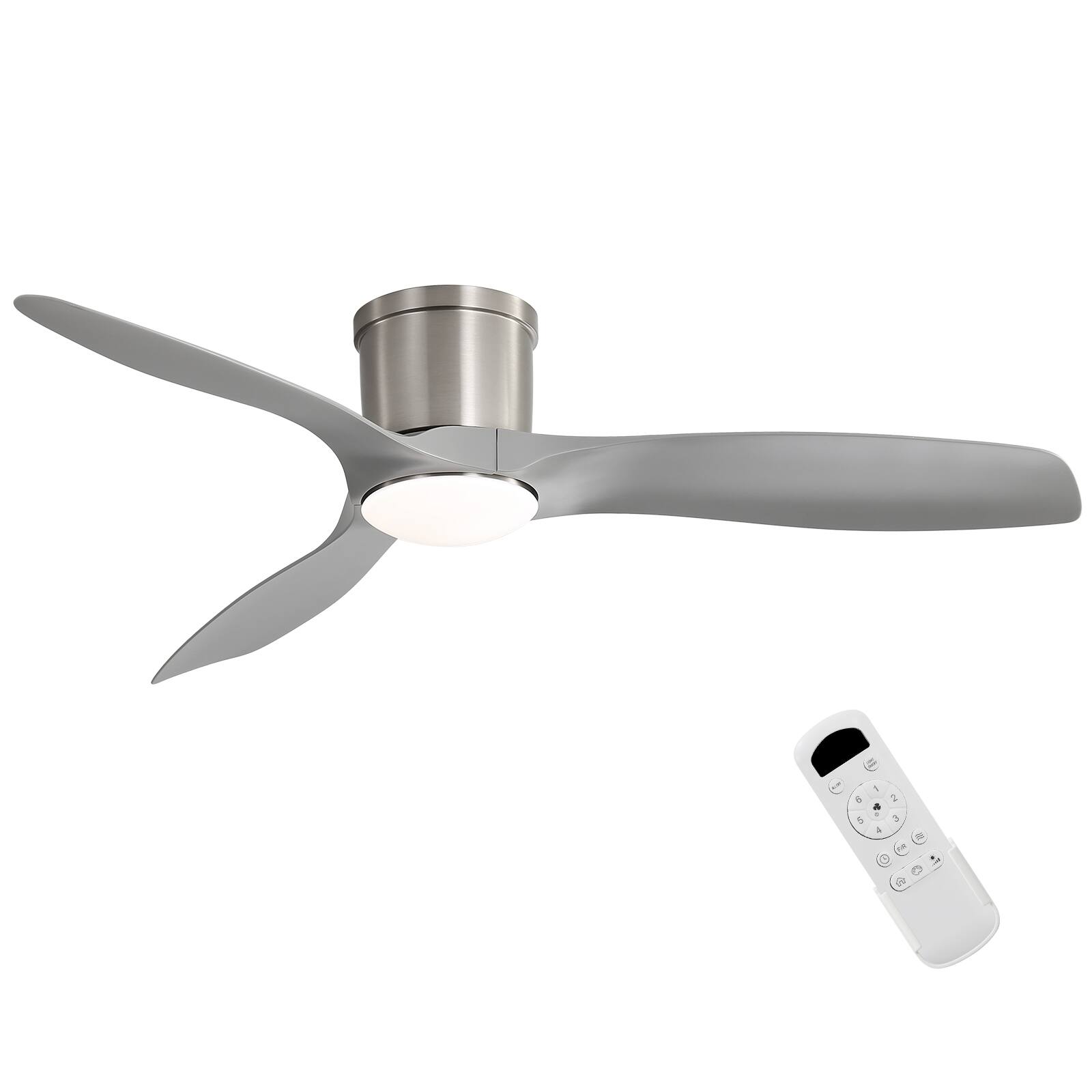 Sofucor - 52'' Low Profile Flush Mount Ceiling Fan with Lights High CFM Ceiling Fan 3 ABS Blade Dimmable Timer Reversible DC Motor - Nickel