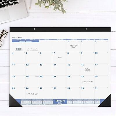 AT-A-GLANCE  
Ink Bleed Resistant

January 2026

1 2 3 4 5 6 7 8 9 10 11 12 13 14 15 16 17 18 19 20 21 22 23 24 25 26 27 28 29 30 31

- 21% x 17 5520m1431cm
- S
- KN
- War!
- Mga
- caleet Petting
- ianch s
- kak-d!

January 2026