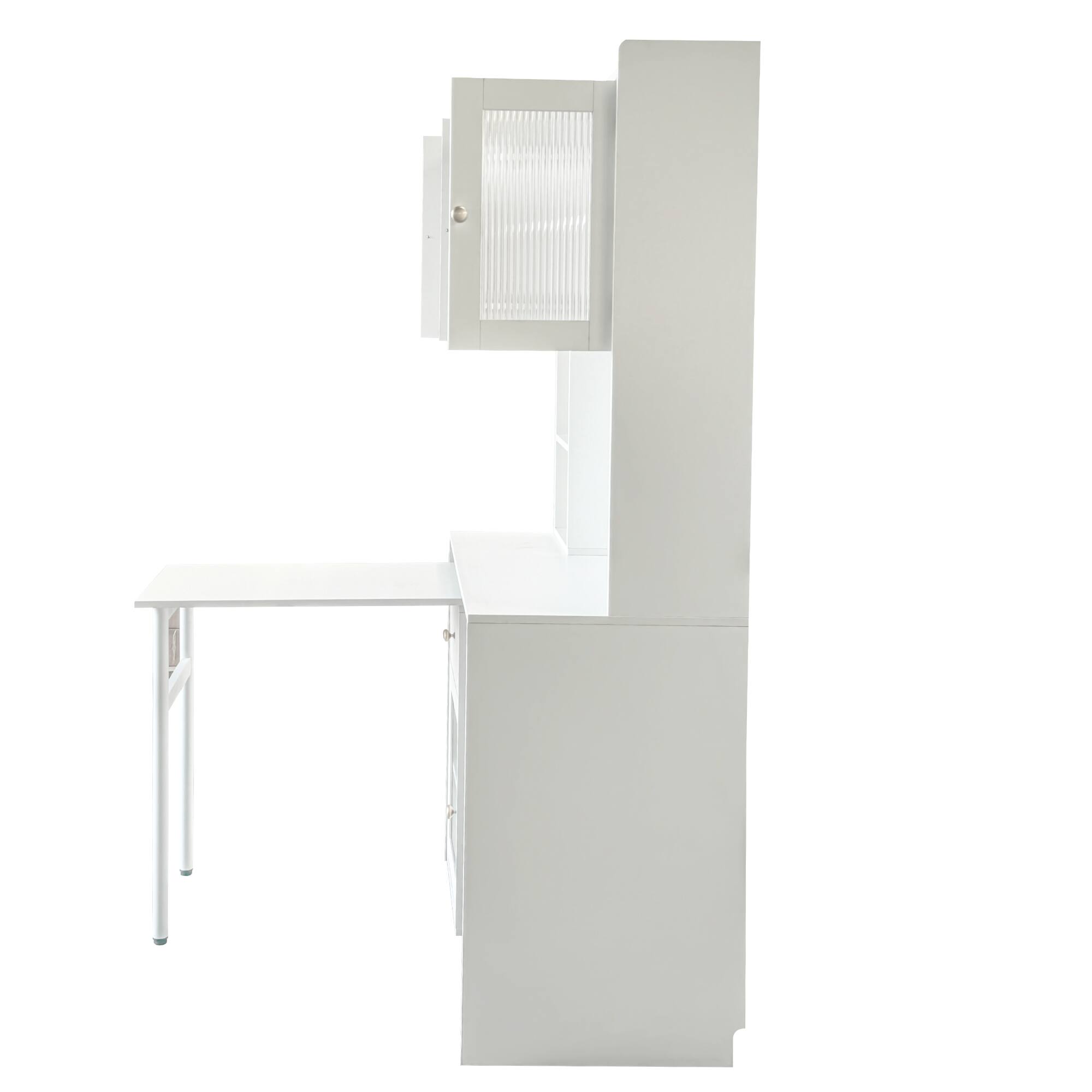 Alt View 10. Tiramisubest - Computer Desk with glass door for Home Office, Bookshelf & Hutch, Computer Desk with 90 Degree Rotating Desktop, White - White.