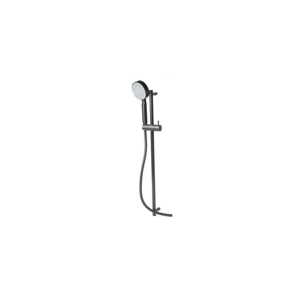 Front. Alfi - Black Matte Round Sliding Rail Hand Shower Set - Black.