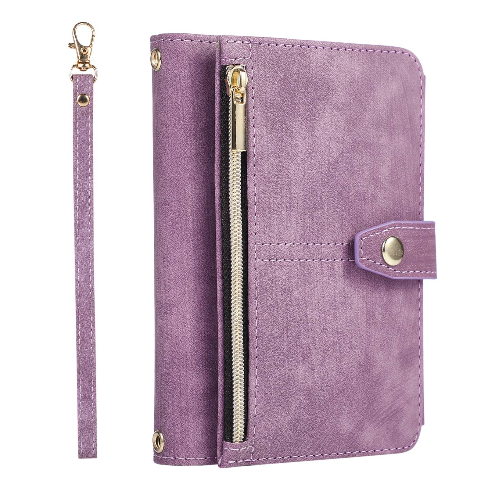 Alt View 2. Dteck - Flip Wallet Case for Apple iPhone Duo PU Leather Protective Cover with Zipper Pocket Wrist Strap Kickstand - Purple.