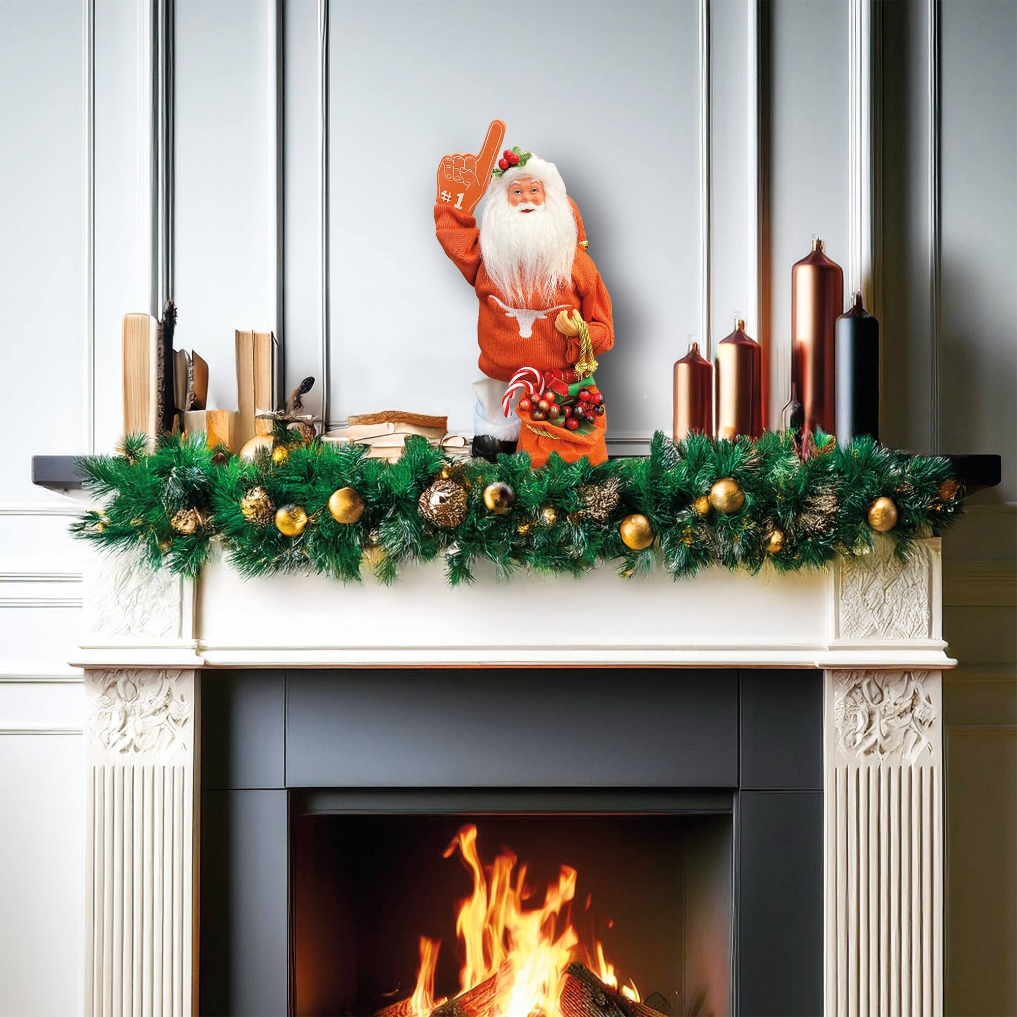 Alt View 2. Santa's Workshop - Texas Longhorns 12" Animated Musical Santa - Orange.