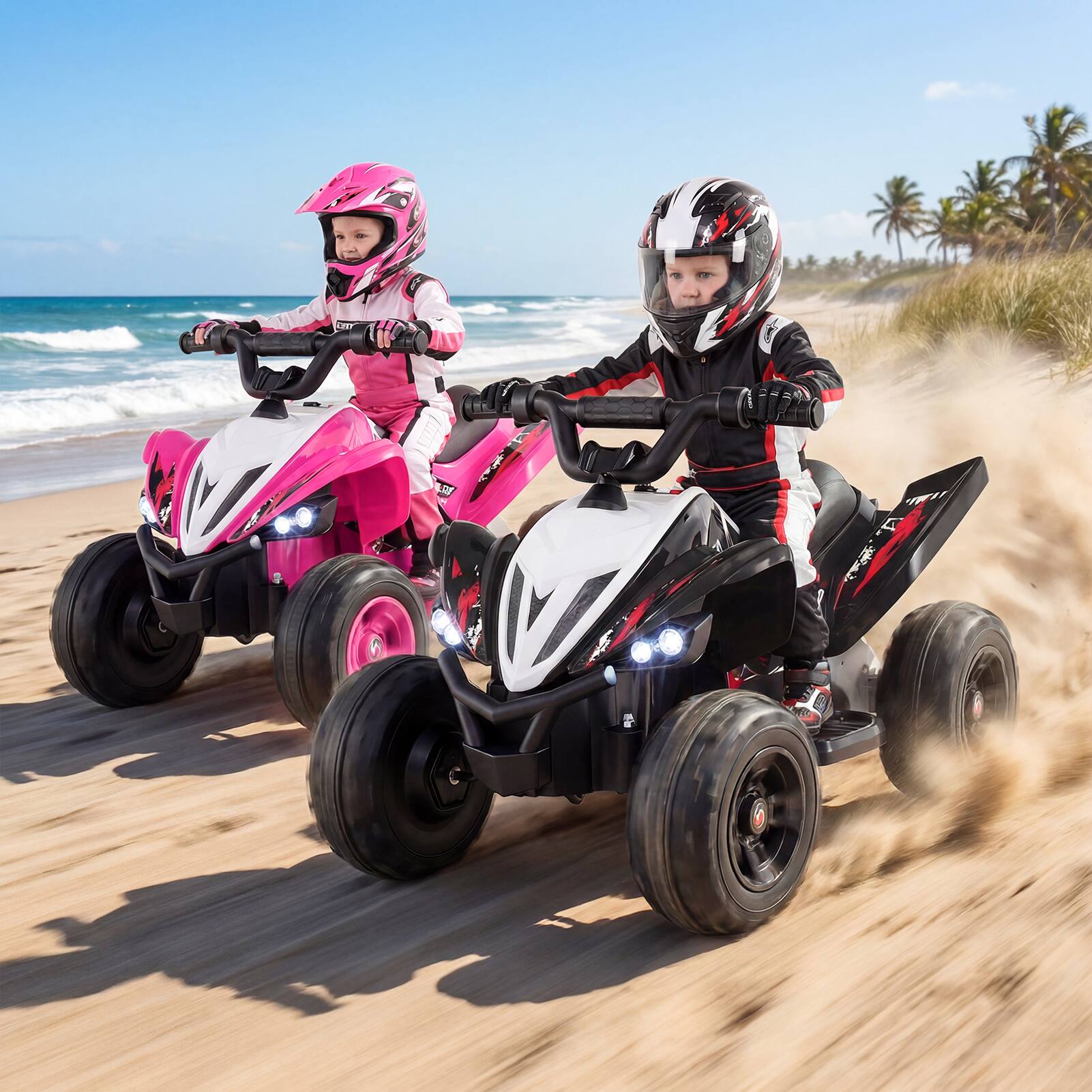 Alt View 3. Costway - Costway 12V Quad 4 Wheeler Ride on Toy with Music, Light, USB Port, Wireless Connection - Pink.