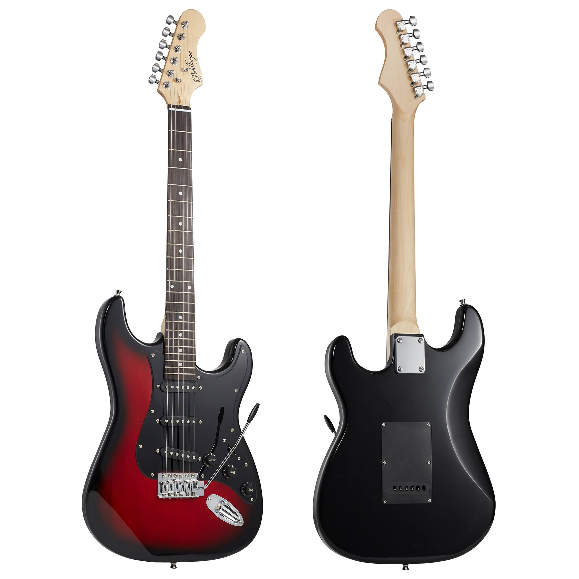 Alt View 3. Ashthorpe - 39-in Full-Size Electric Guitar Beginner Kit with Gig Bag - Red-Black.