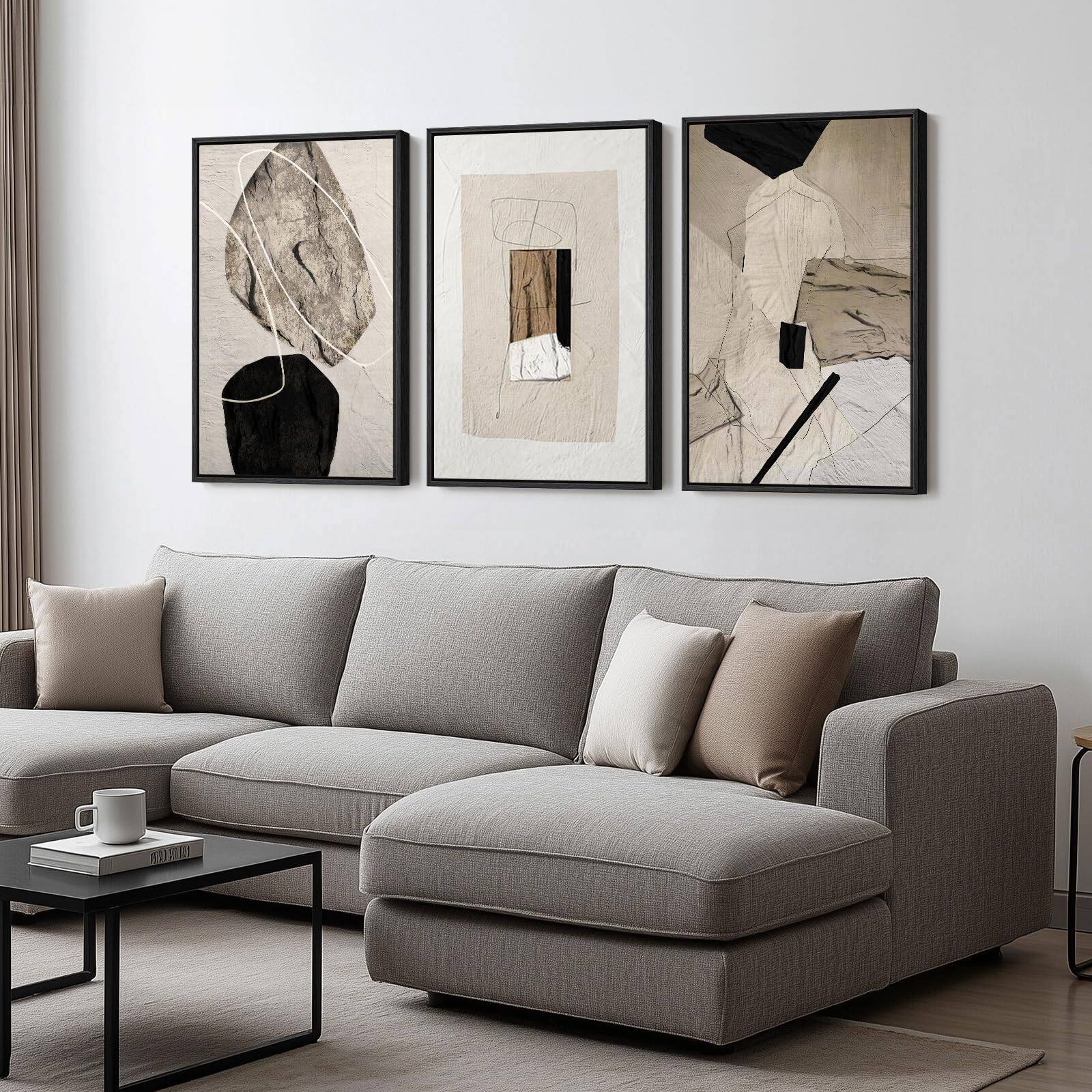 Alt View 1. Hanke - Framed Neutral Abstract Wall Art Modern Canvas Prints Paintings Artwork Walls Minimalist 24 x 36 inches - Radiant 24" W x 36" H x 3Pcs.