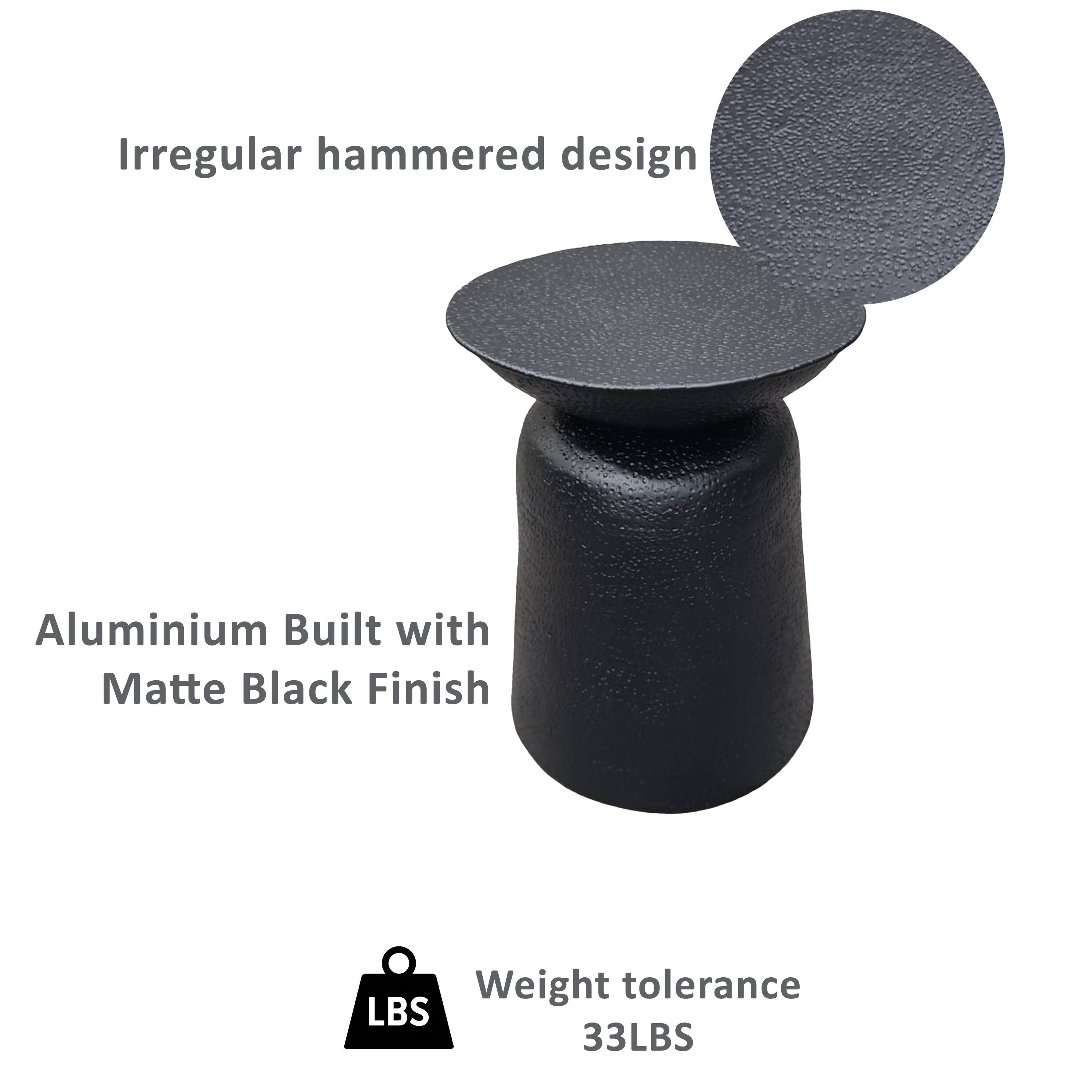 Irregular hammered design, Aluminium built with matte black finish, Weight tolerance LBS 33LBS