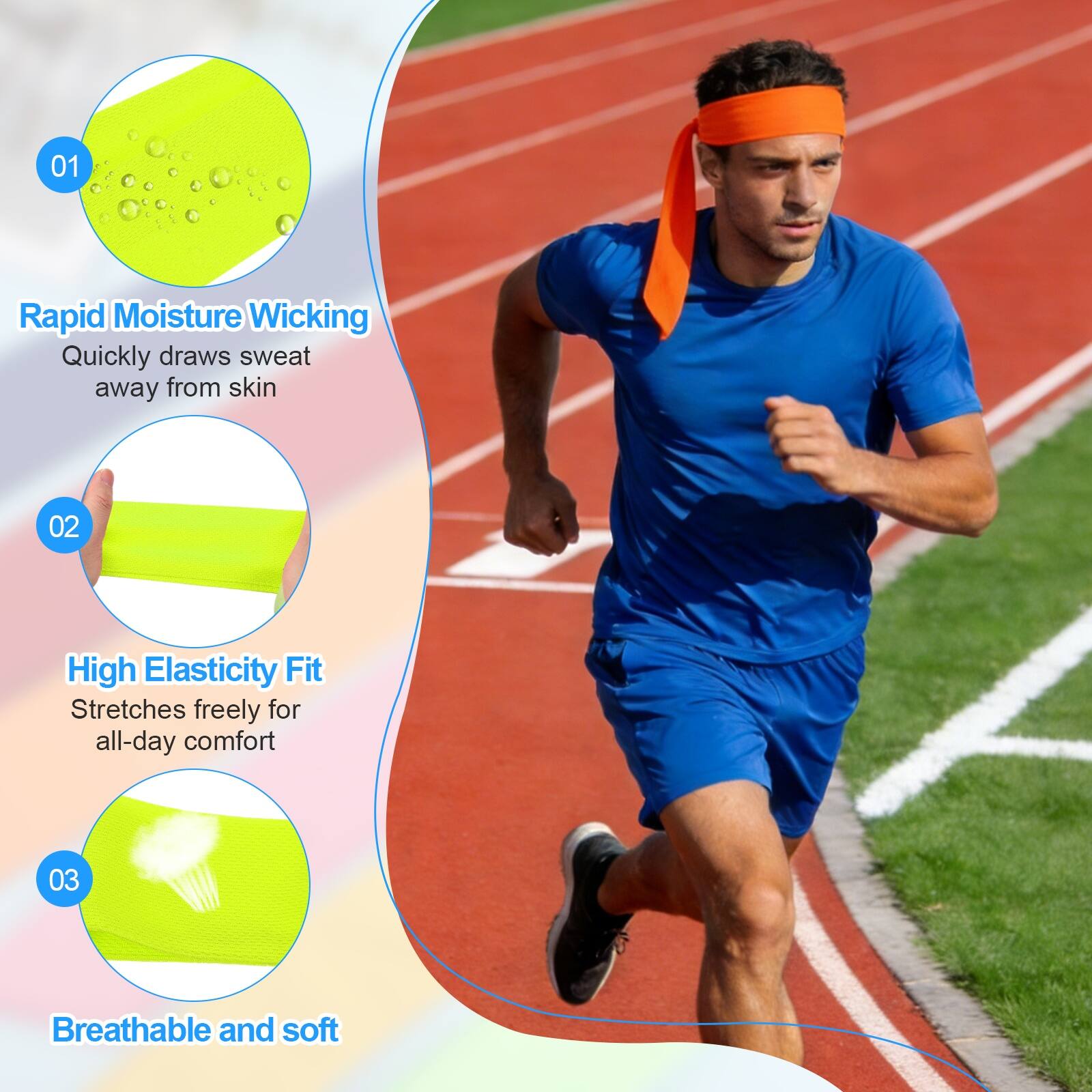 01 Rapid Moisture Wicking: Quickly draws sweat away from skin  
02 High Elasticity Fit: Stretches freely for all-day comfort  
03 Breathable and soft