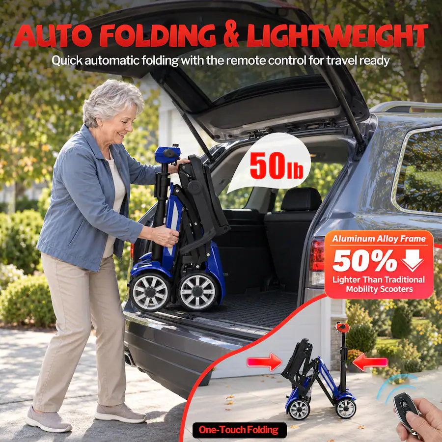 Disability Scooters Remote Control Eskute Automatic Folding Mobility Scooter for Seniors and Adults ...