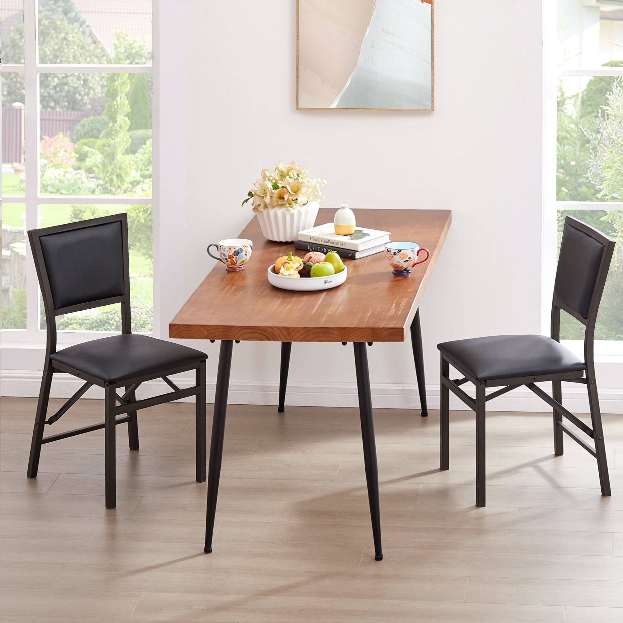 Alt View 2. Vecelo - 4-Pack PU Leather Folding Chairs - Dining Chair,300lb Capacity, Padded Seat, Space Saving Foldable Design - Black.