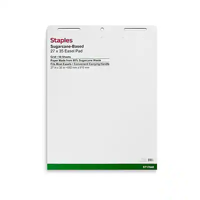 Staples
Sugarcane-Based
27 x 35 Easel Pad
Paper Made from 80% Sugarcane Waste
Fine Most Easels - Convenient Carrying Handle
27 in x 35 in
686 mm x 950 mm
ST1TE4D