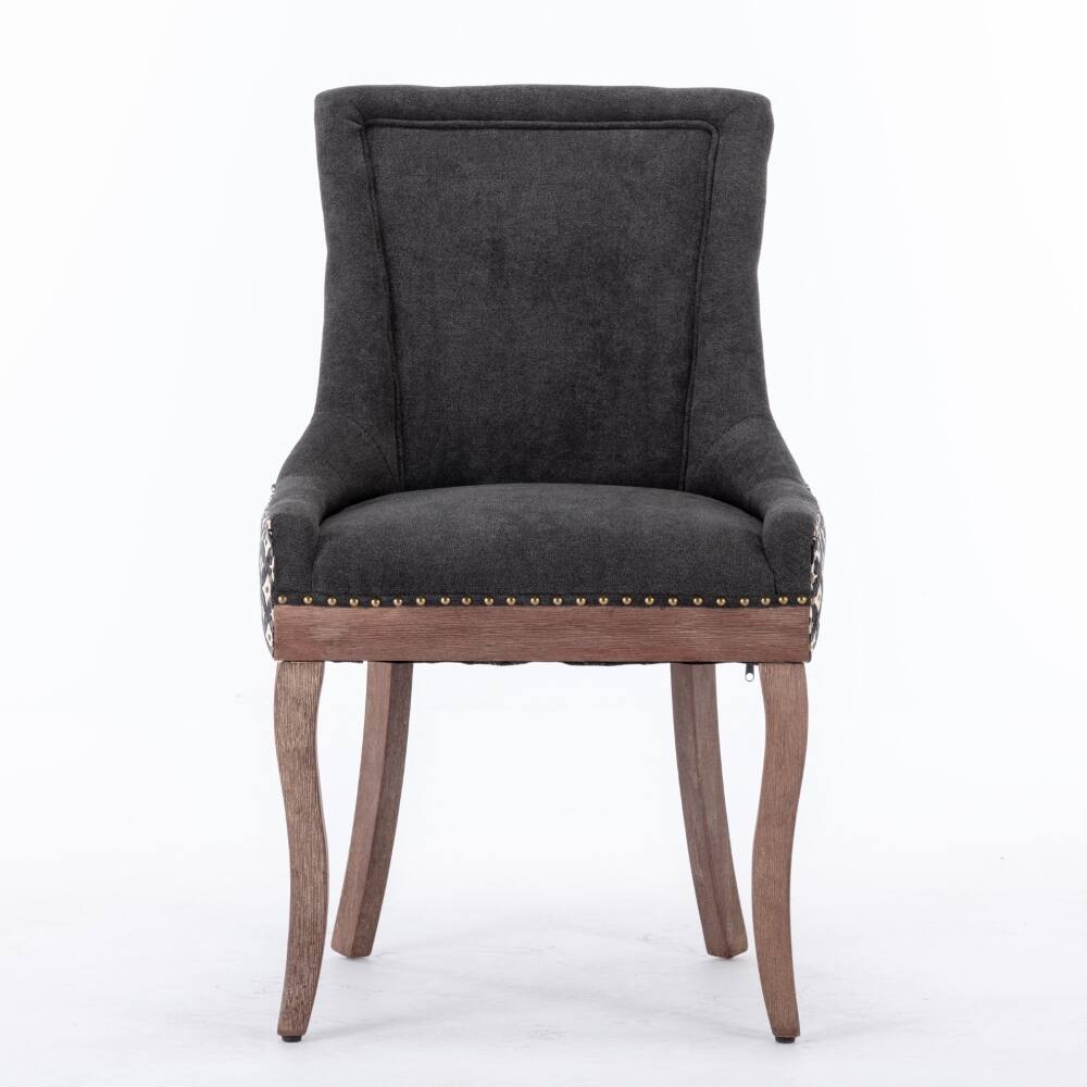 Angle. Loheer - Loheer Fabric Dining Chairs Set of 2 Charcoal Black Solid Wood Mid-Century Upholstered Side Chairs with Nailhead Trim - Charcoal Black.
