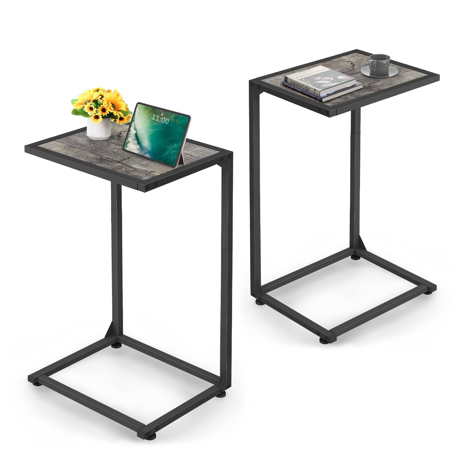 Front. Oumilen - C-Shaped End Table Set of 2, Slim Side Table for Sofa and Bed - Gray.
