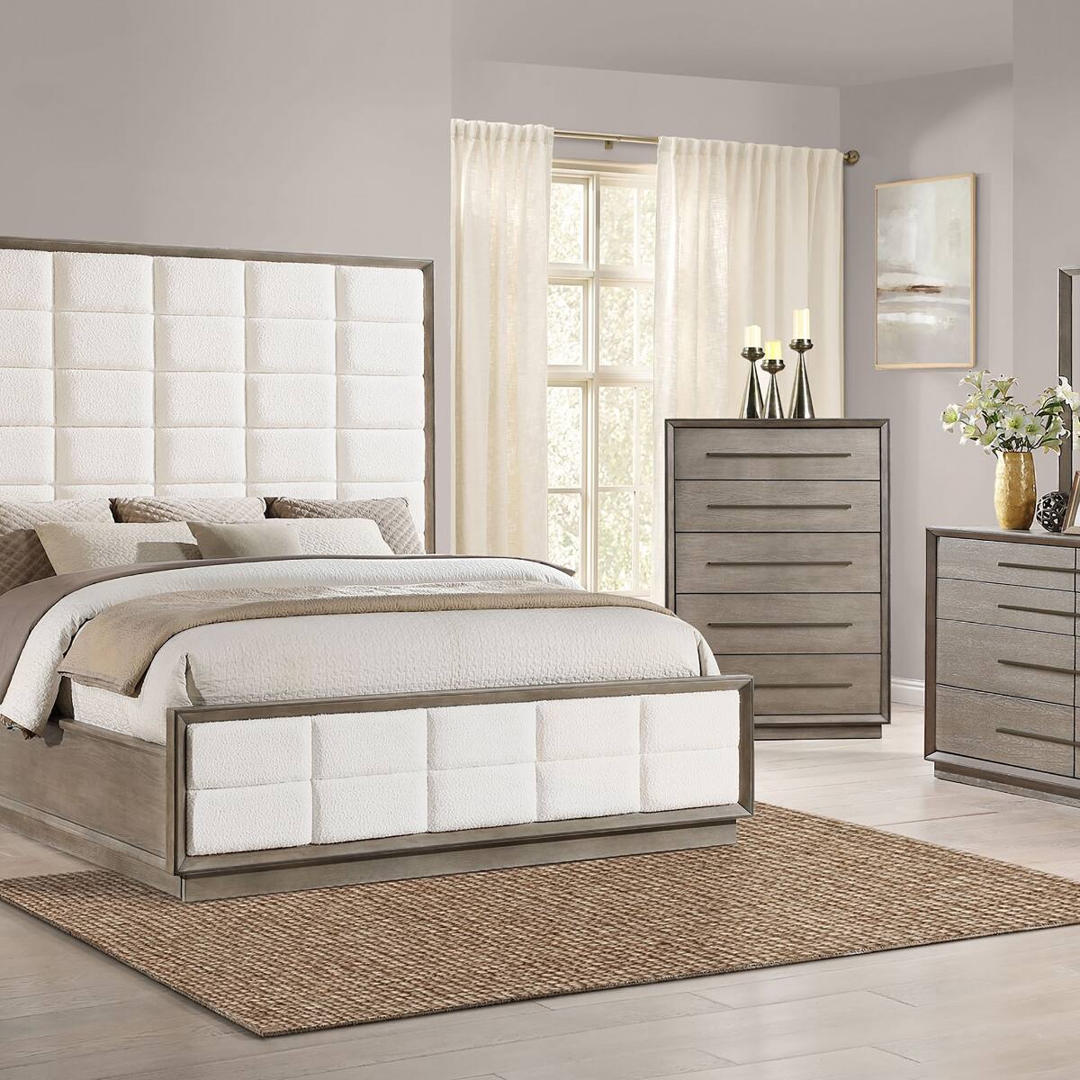 Alt View 10. Loheer - Loheer Taupe Oak Two Drawer Nightstand with Open Shelf, 30 Inch Wide - Taupe Oak.