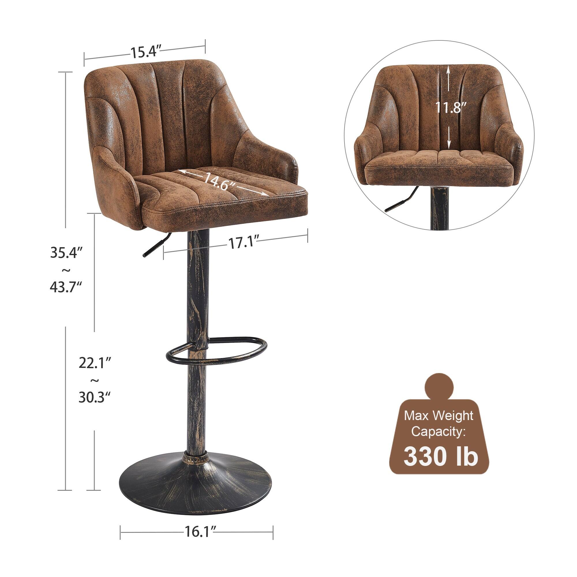 - Height: 35.4" - 43.7"
- Seat Height: 17.1" - 43.7"
- Seat Depth: 14.6"
- Back Height: 15.4"
- Back Width: 11.8"
- Seat Width: 22.1" - 30.3"
- Base Diameter: 16.1"
- Max Weight Capacity: 330 lb