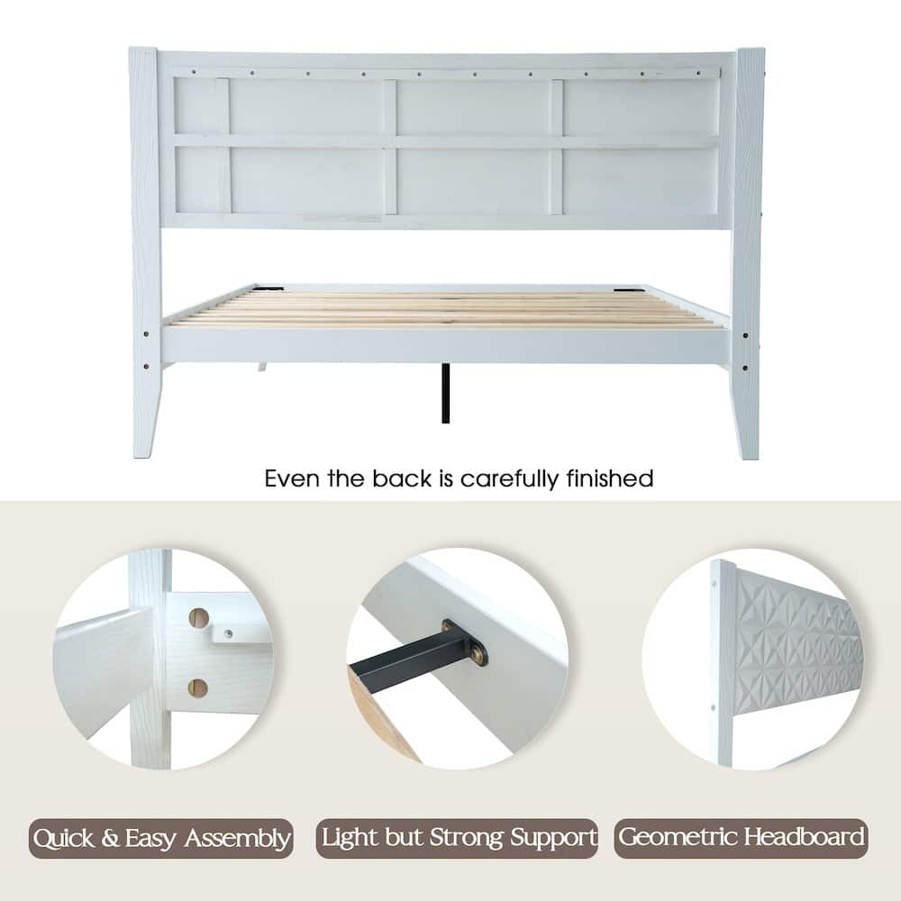East West Furniture - Queen Wooden Platform Bed Frame - Pure White