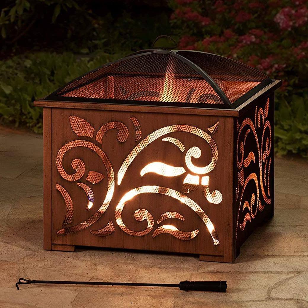 Alt View 4. SUNJOY - Sunjoy 26 in. Square Wood Burning Fitpit - Copper & black.