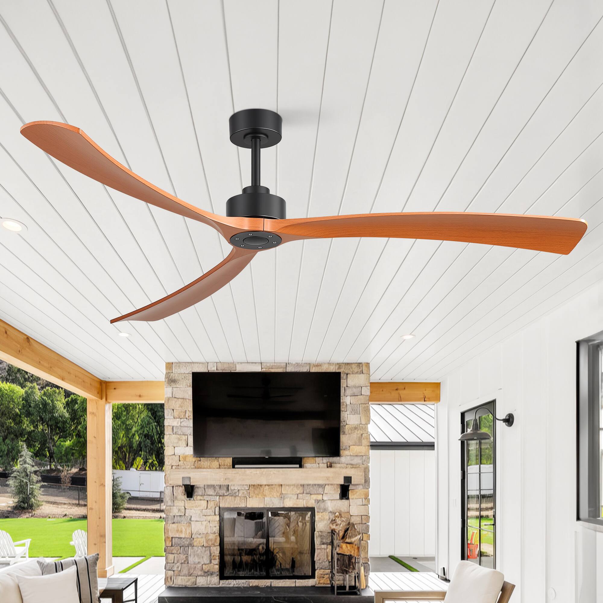 Angle. Breezary - 72-Inch Quiet Ceiling Fan with 3 Blades, DC Motor, 6 Speeds, Remote Control, Downrod Mount, Timer Function - 72-Inch Black and Walnut.