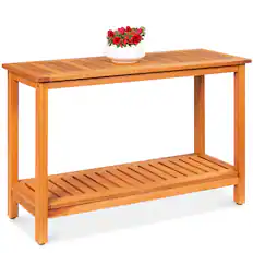 Front. Best Choice Products - Best Choice Products 48in 2-Shelf Indoor Outdoor Wooden Console Table Multifunctional Buffet Bar Storage - Natural - Natural.