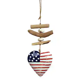 Bamboo Source Tropical Decor - Wooden American Heart Driftwood and Stone Mobile Hanging Strand 14 Inches Long - Multicolor