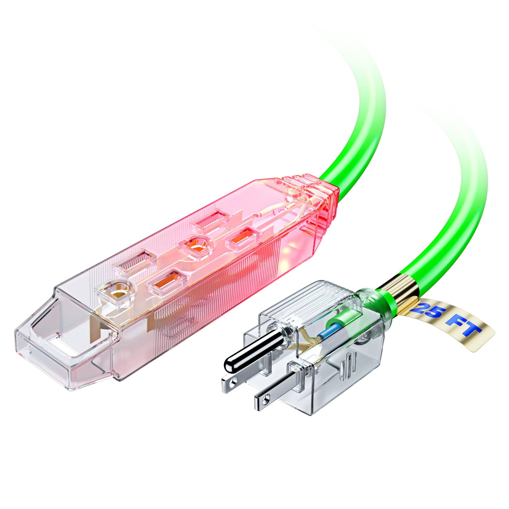 Front. Maximm - Extension Cord 25 ft, Extension Cord with Multiple Outlets and Lit Ends,16 Gauge ETL Listed - Green.