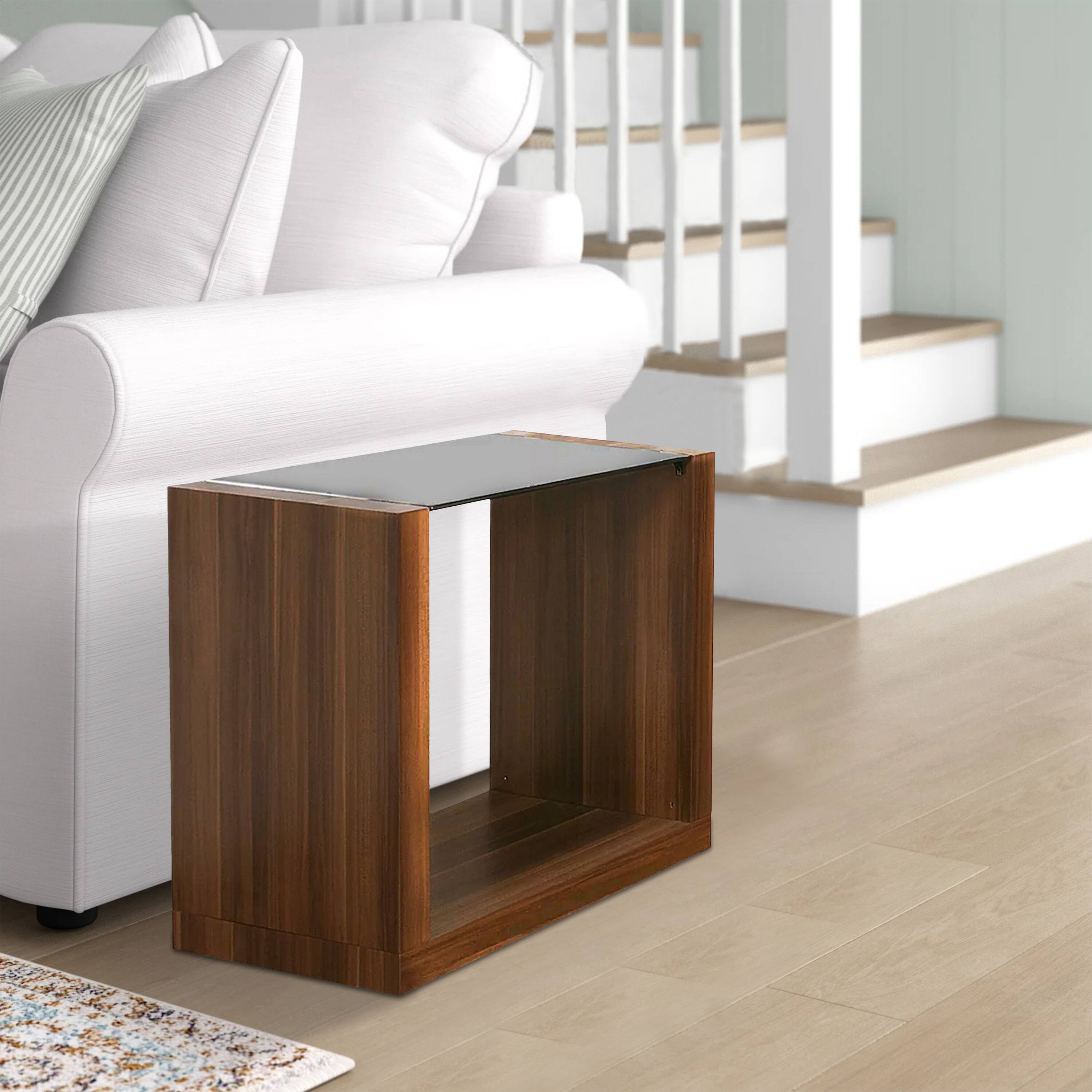 Alt View 5. Manhattan Lane - Bere 24 Inch Side End Table, Black Glass Top, Open Bottom Shelf, Brown Wood - Brown, Black.