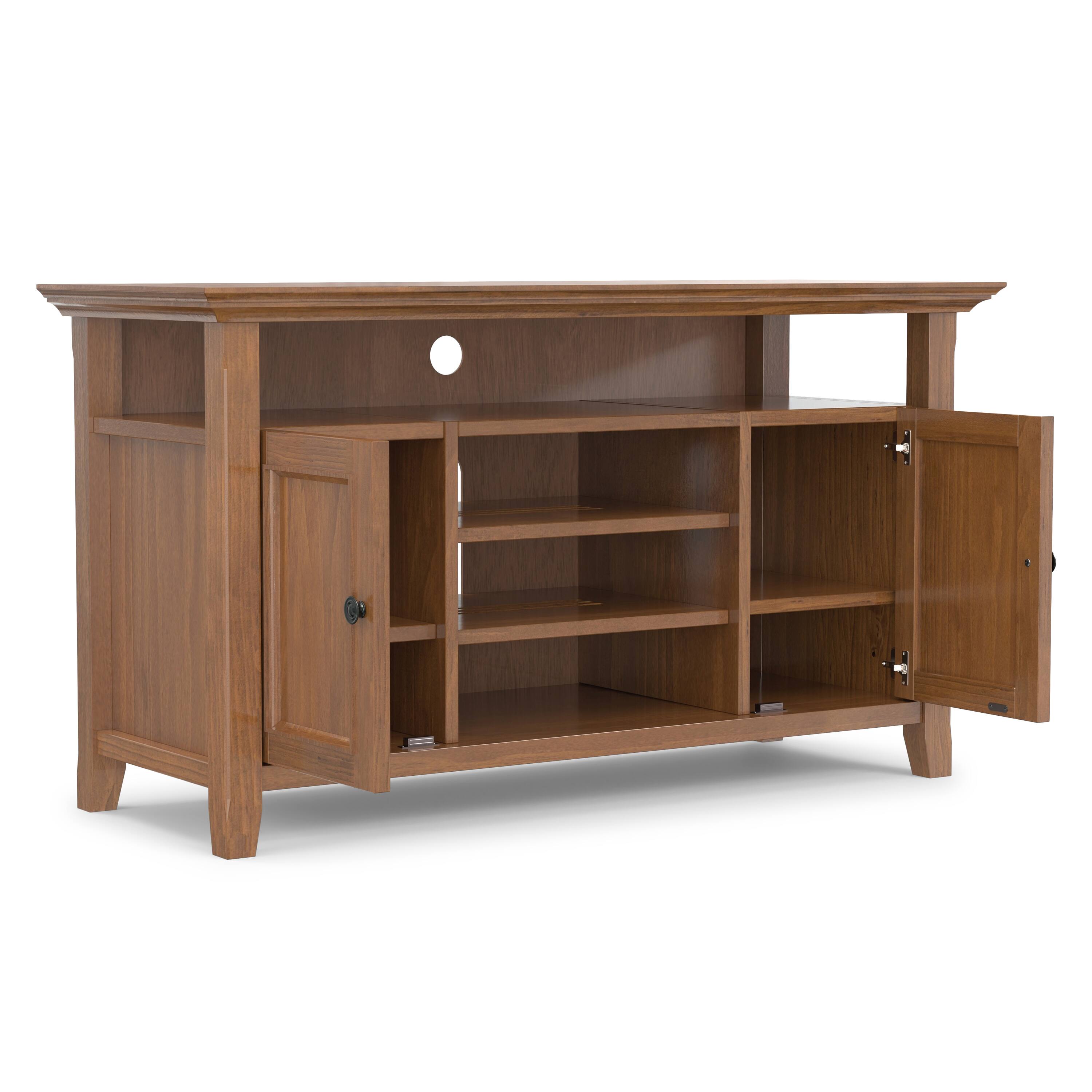 Back. Simpli Home - Amherst 54W TV Stand with Drawers, Doors and Open Top Shelf - Medium Saddle Brown.