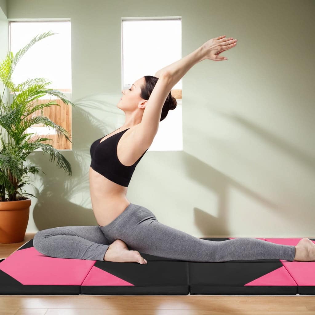 Kadyn - Gymnastics Mat, Exercise Tumbling Mat,10' x 4' x 2" Folding Exercise Mat with Hook and Loop Fasteners- Pink - Black