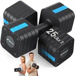 MERACH - 50LBS Adjustable Dumbbell Set, 5 in 1 Free Hand Weights for Home Gym, 25 lbs, Set of 2 - Blue