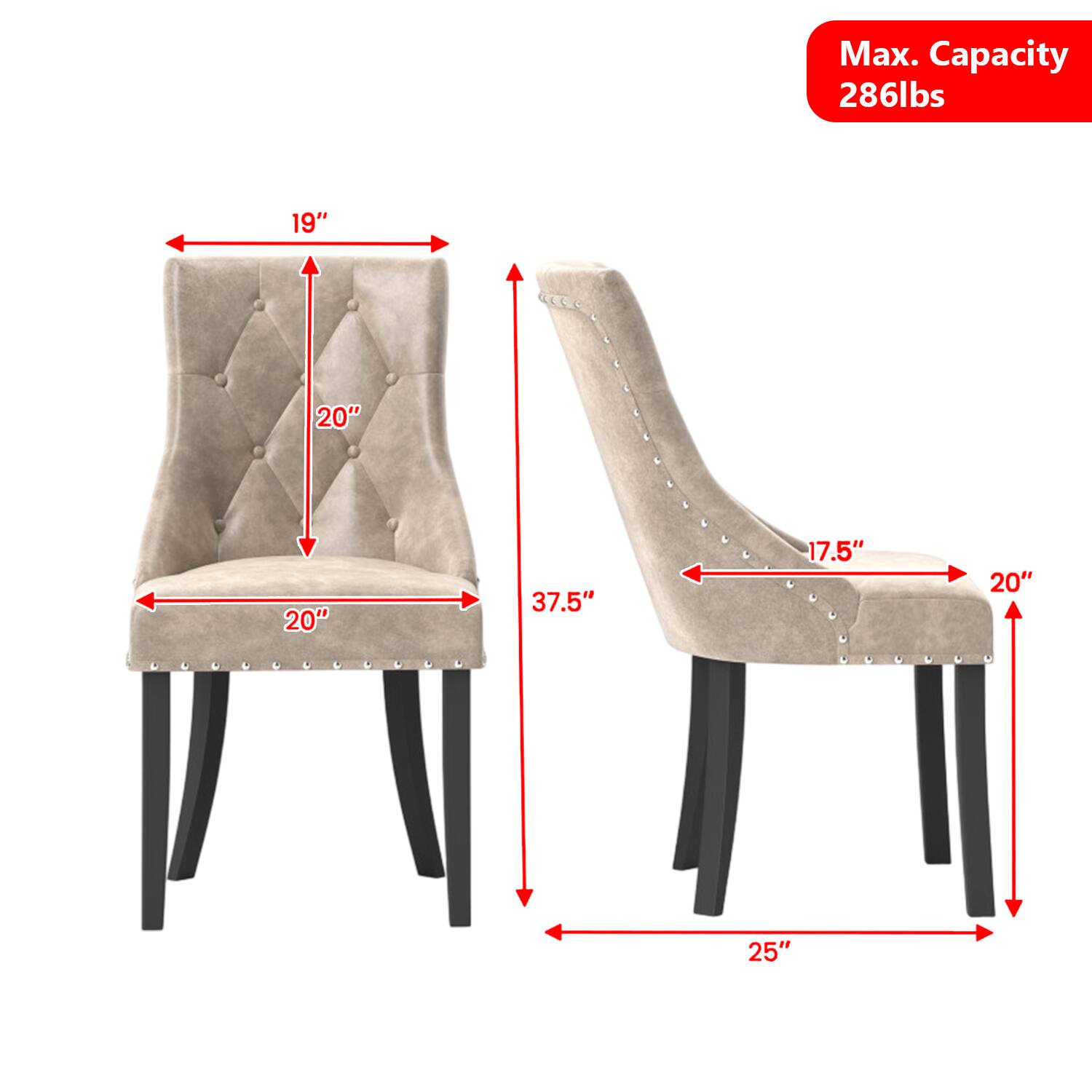 Max. Capacity 286lbs  
19"  
20"  
20"  
37.5"  
17.5"  
20"  
25"